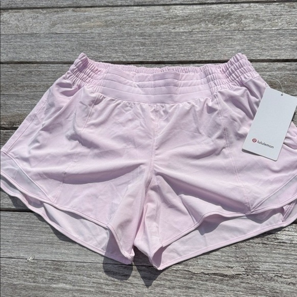 Lululemon Hotty Hot High Rise Lined‎ Short 4" Pink Organza size 12 NWT